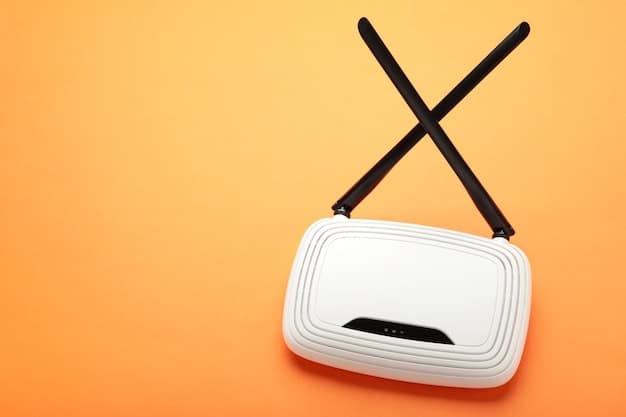 A close-up shot of a Wi-Fi router with its antennas clearly visible. The background is slightly blurred, suggesting a home environment. Focus is on the router's lights and ports, emphasizing the technology involved in delivering a stable internet connection.