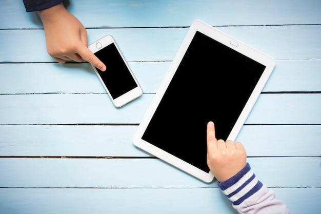 Hands using a smartphone and a tablet. Both devices are displaying the interface of different streaming services. One shows the grid layout of Netflix, while the other exhibits the carousel design of Disney+. The focus is on the contrast in their user interfaces and content discovery methods.