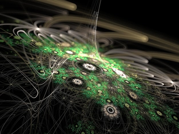 An abstract representation of AI and machine learning algorithms being used to automatically generate closed captions for a streaming video, highlighting the efficiency and potential of these technologies.