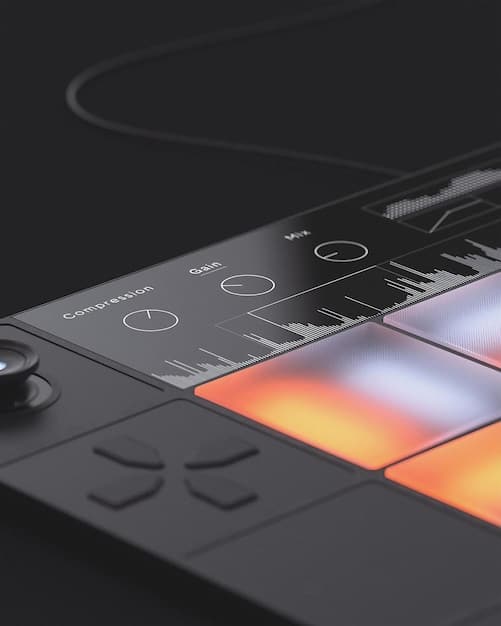 A futuristic interface showing personalized podcast recommendations based on AI analysis of user listening habits and preferences, with options for interactive audio experiences and immersive soundscapes.