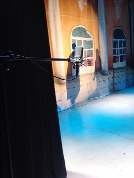 A split-screen image showing a traditional theater stage on one side and a TikTok compilation video on the other. The theater side features a formal ballet performance, while the TikTok side shows various short dance clips, musical performances, and comedic skits.