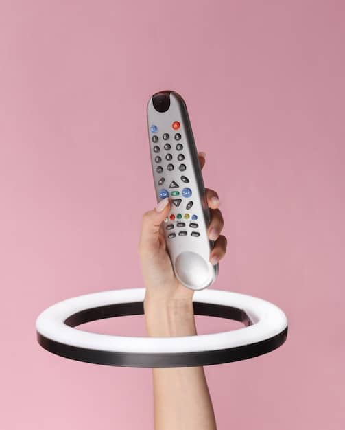 A hand holding a remote control, hovering over a TV screen displaying various streaming service logos. A wallet with a questioning expression is placed next to the hand, symbolizing the financial considerations of subscription choices.