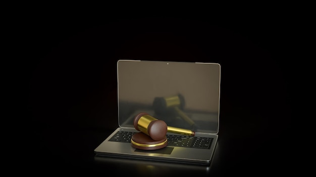 A gavel striking down on a digital display showing a deepfake video, symbolizing legal action and penalties being imposed on creators and distributors of malicious deepfake content in the entertainment industry.