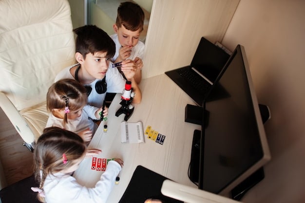A split image showing a classroom of children engaged with an educational TV program on one side, and a diverse group of adults attending a community forum organized by a public broadcasting station on the other side.