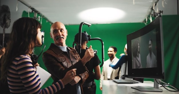 An image depicting the modernization of a public broadcasting studio, showcasing updated equipment, a diverse team working collaboratively, and a focus on digital content creation.