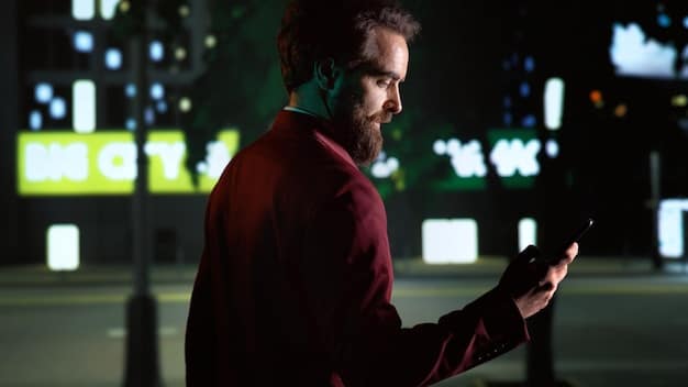 A person looking at a streaming service on their phone, with overlayed icons representing data privacy and security.