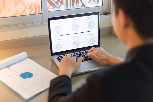 A person using a laptop with a browser window open, displaying a website that analyzes online reviews for authenticity. Graphs and data visualizations are visible on the screen.