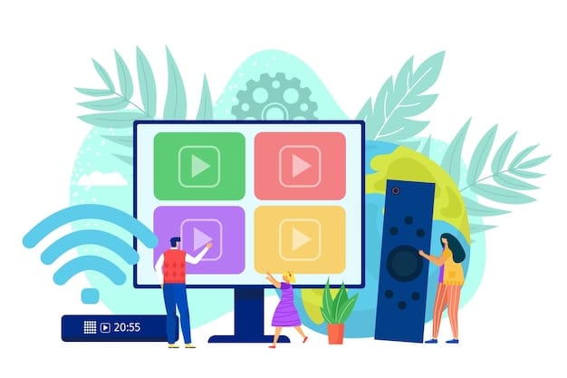 A graphical representation of a streaming bundle, visualizing how different streaming services (Netflix, Hulu, Disney+, etc.) are combined into a single package, with a percentage sign indicating cost savings.
